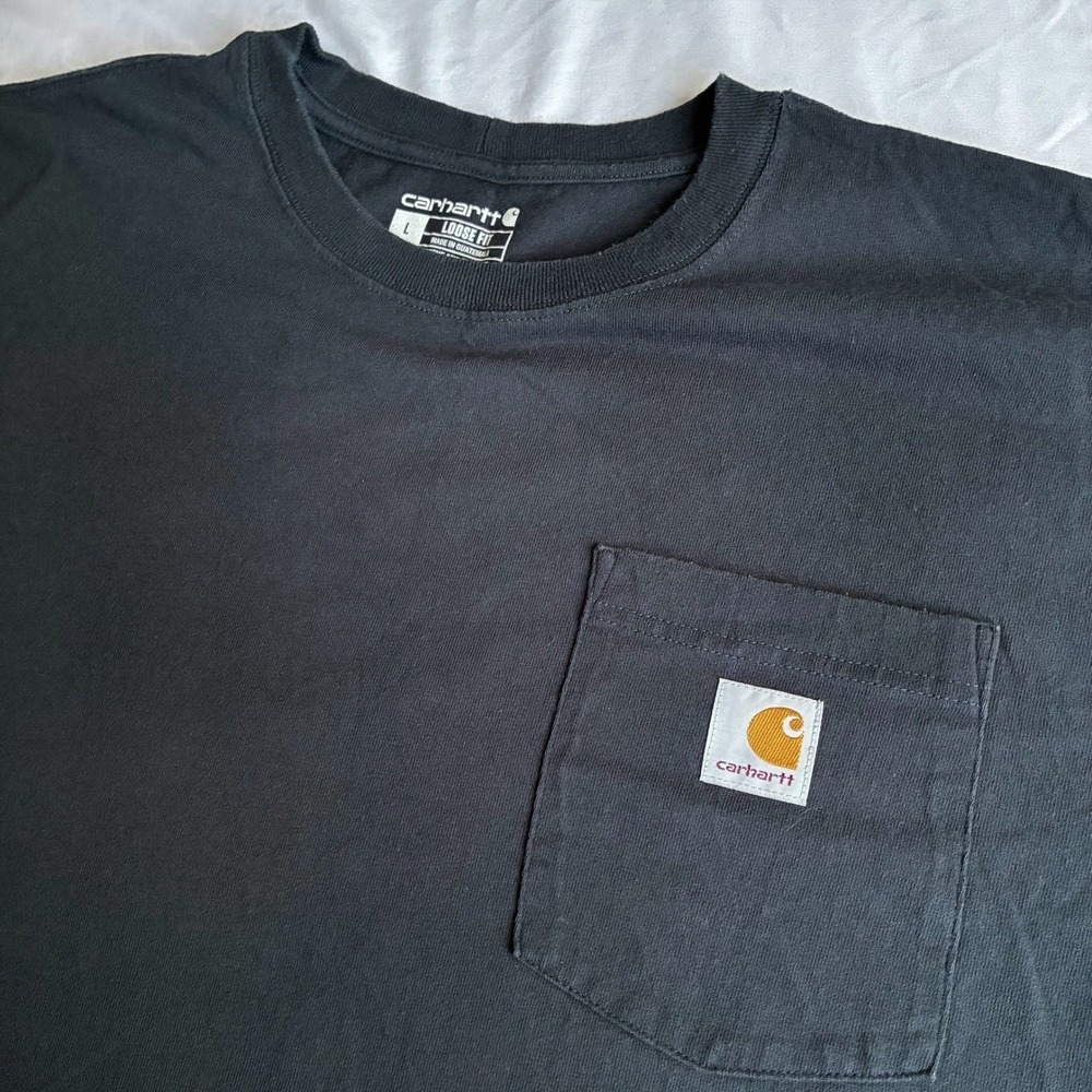 Carhartt Loose Fit Short Sleeve Cotton T-Shirt Pocket Relaxed Work Basic Large - Picture 3 of 8